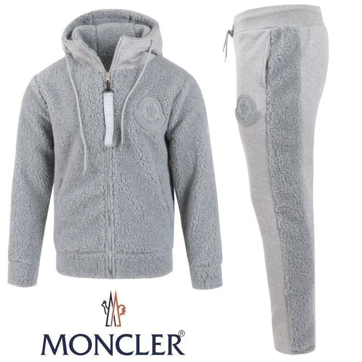 몽클레어 빅로고 양털 후드 집업 셋업 -그레이-