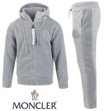 몽클레어 빅로고 양털 후드 집업 셋업 -그레이-