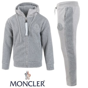 몽클레어 빅로고 양털 후드 집업 셋업 -그레이-