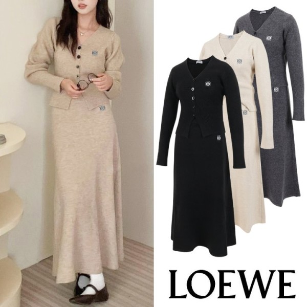 로에베 아나그램 자수 니트 가디건 스커트 세트 (3color)-레플리카 사이트 쇼핑몰