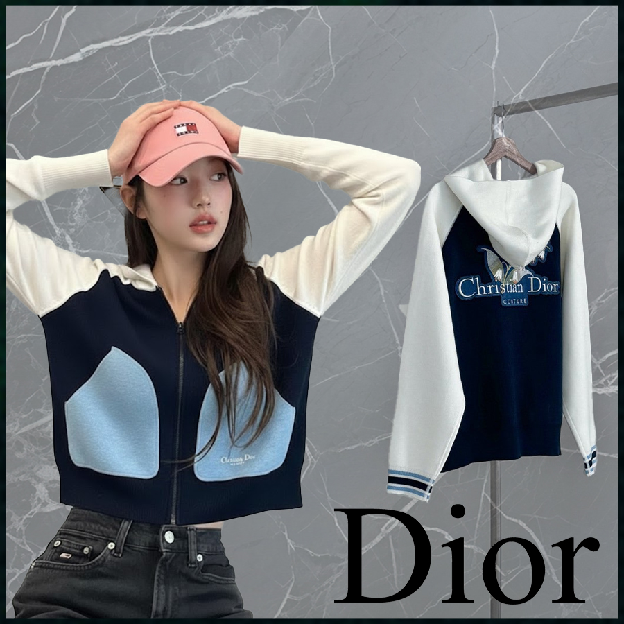 디올 여성 플라워 배색 후드집업