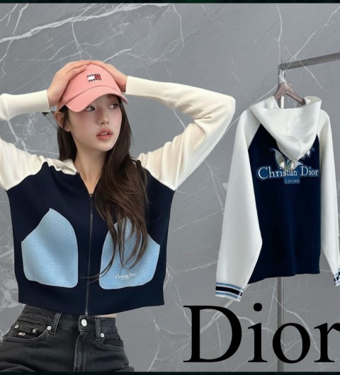 디올 여성 플라워 배색 후드집업