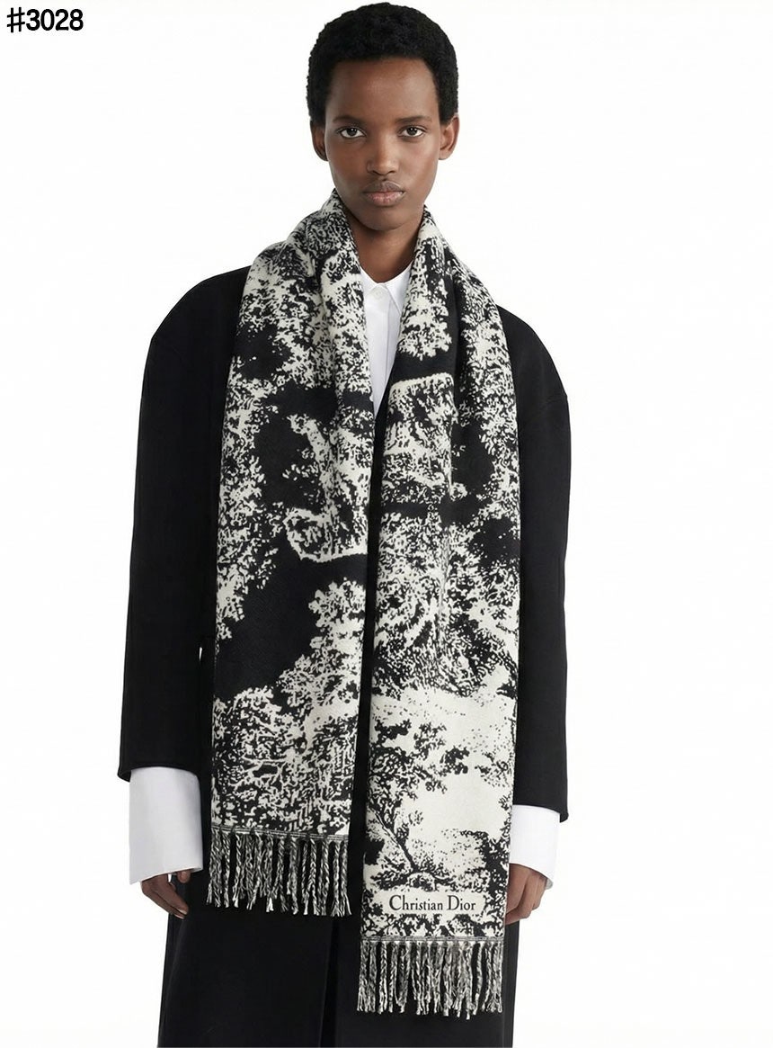크리스찬 디올 Toile De Jouy 새비지 클래식 울 자카드 태슬 숄 머플러 - 2 Color