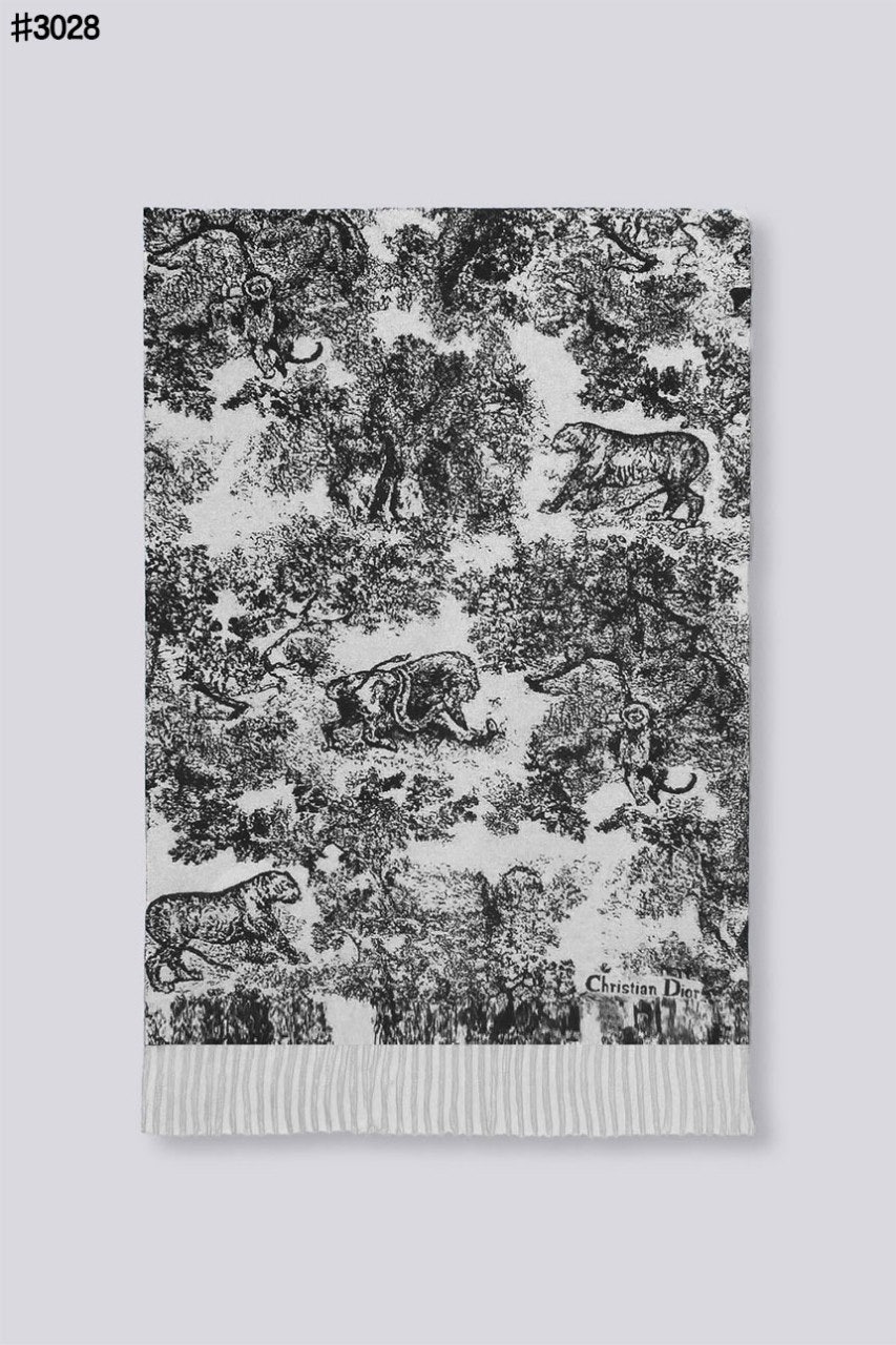 크리스찬 디올 Toile De Jouy 새비지 클래식 울 자카드 태슬 숄 머플러 - 2 Color