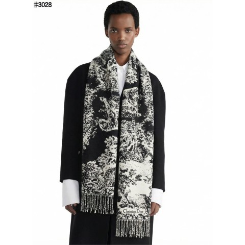 크리스찬 디올 Toile De Jouy 새비지 클래식 울 자카드 태슬 숄 머플러 - 2 Color
