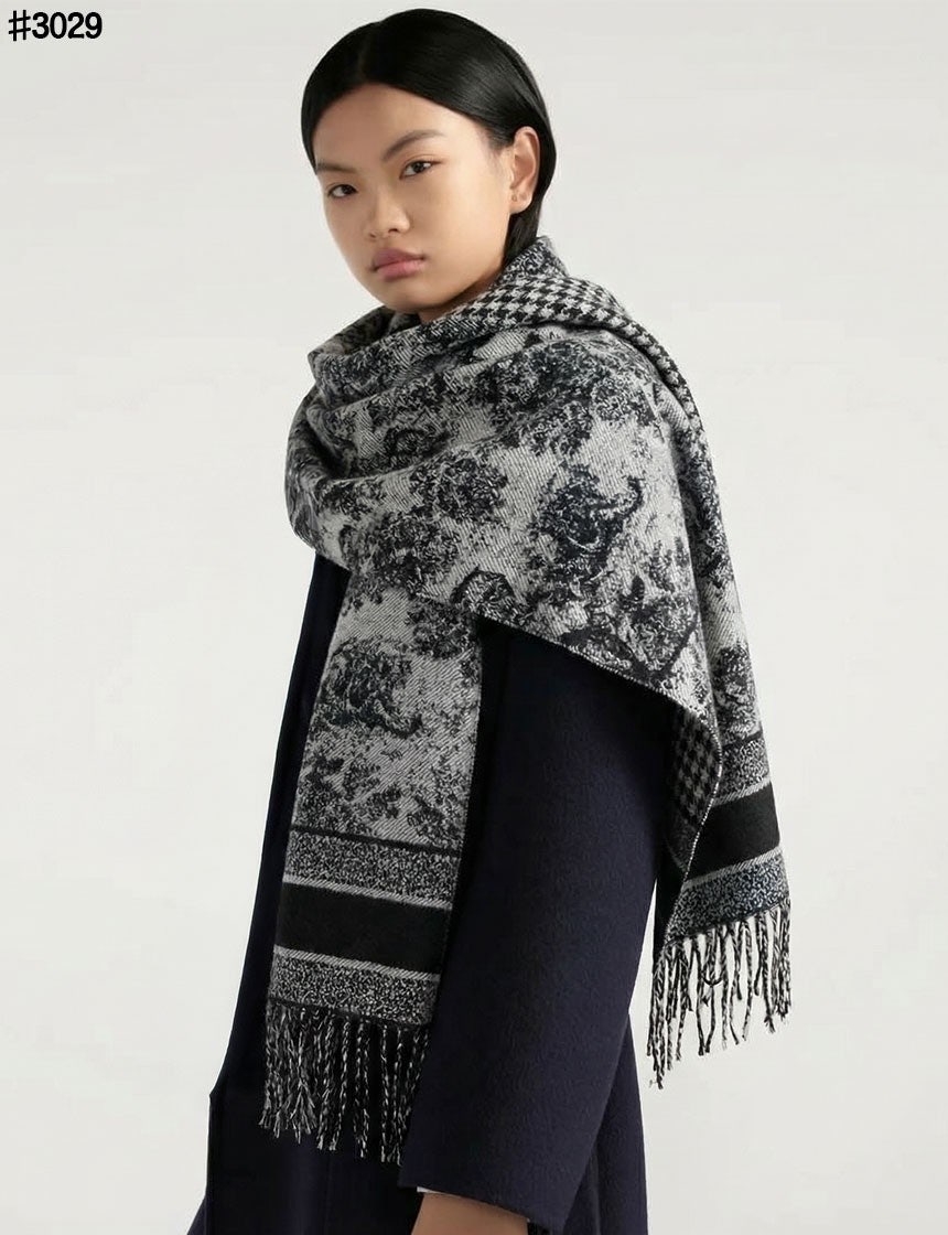 크리스찬 디올 Toile De Jouy 소바쥬 클래식 울 자카드 태슬 숄 머플러