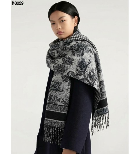 크리스찬 디올 Toile De Jouy 소바쥬 클래식 울 자카드 태슬 숄 머플러