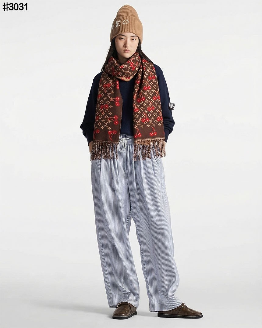 루이비통 모노그램 체리 울 자카드 태슬 숄 머플러 - 2 Color