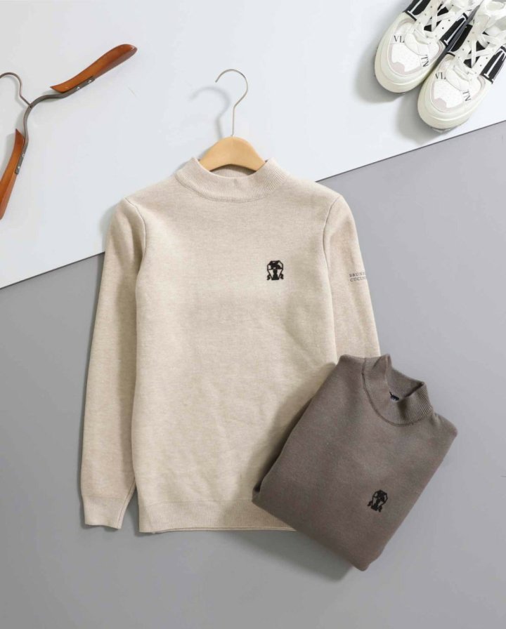 브루넬로 쿠치넬리 3D 엠보 로고 밍크 안감 니트 스웨터 - 2 Color