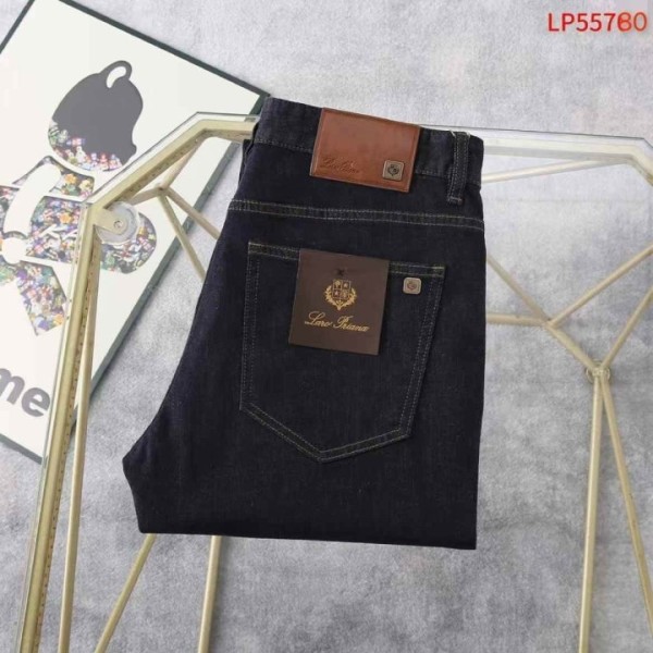 로로피아나 스트레이트 로고 패치 스판 데님 팬츠-레플리카 사이트 쇼핑몰