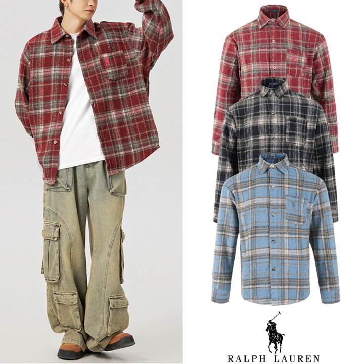 폴로 랄프로렌 포니 자수 플라넬 모직 셔츠 (3color)