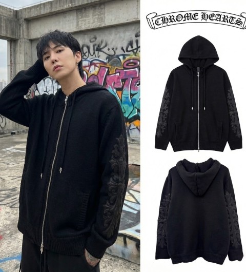 크롬하츠 레더 플로랄 패치 후드집업