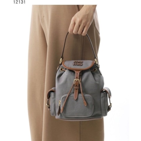 미우미우 캔버스 및 가죽백팩 - 그레이