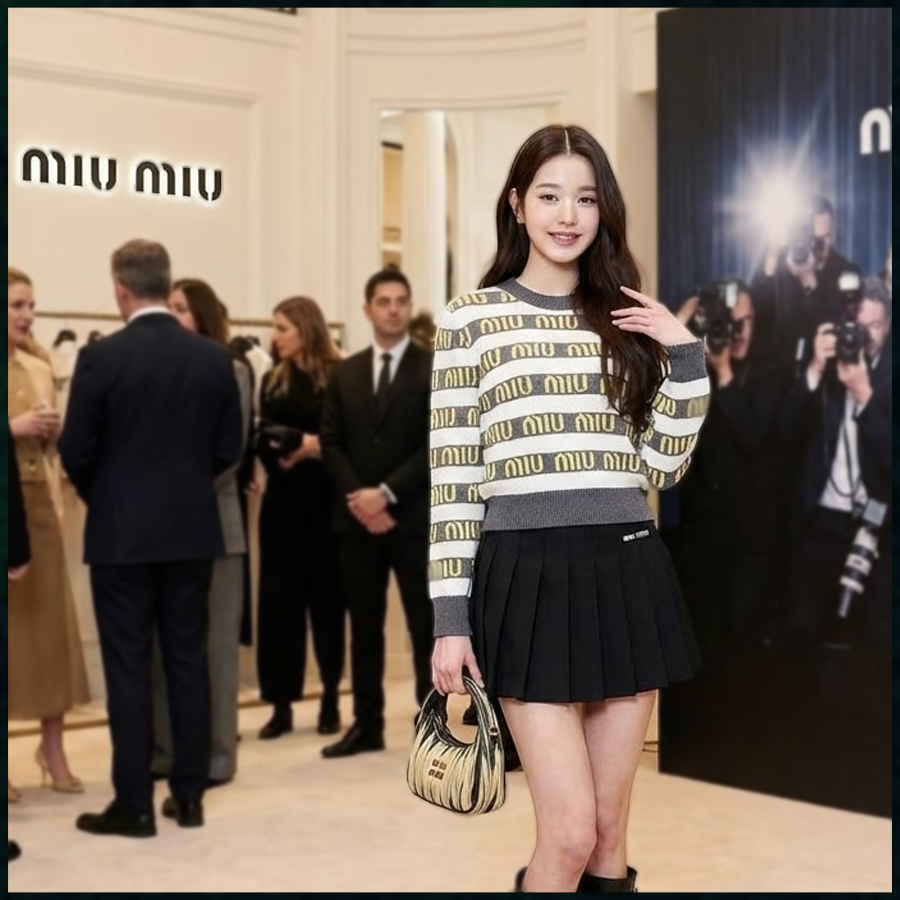 미우미우 여성 자가드로고 울 니트