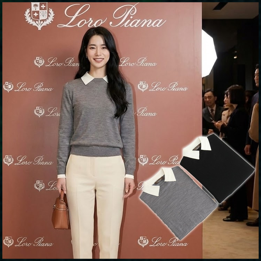 로로피아나 여성 파츠로고 포인트 메리노울 카라니트 - 2 Color