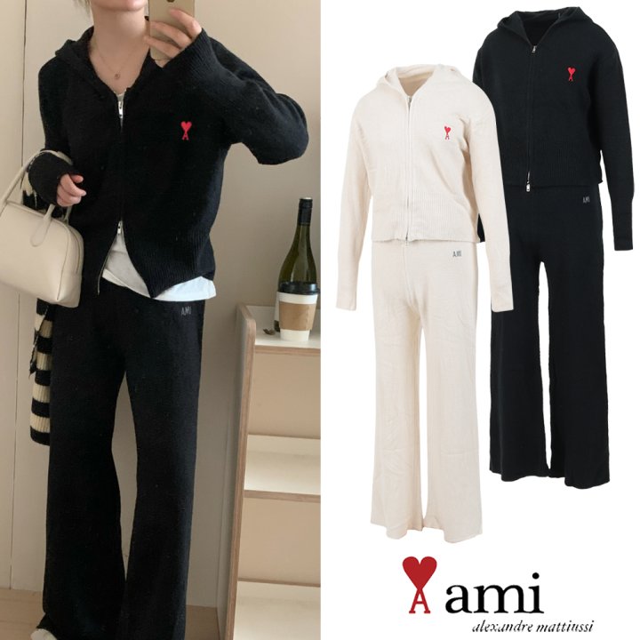 아미 후드 집업 니트 셋업 -여성용- (2color)