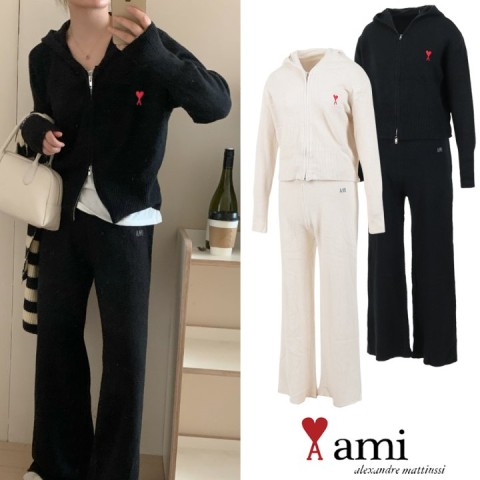 아미 후드 집업 니트 셋업 -여성용- (2color)