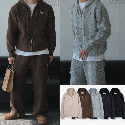 메종키츠네 후디 니트 집업 & 와이드 니트 팬츠 세트 (5color)