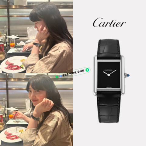 까르띠에 탱크 머스트 워치 표예진. 시계 스몰 쿼츠 스틸 앨리게이터 스킨 블랙 (국내공장 AS가능)