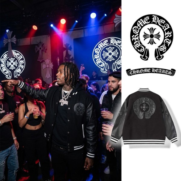 크롬하츠 크로스 레더 홀스슈 바시티 자켓-레플리카 사이트 쇼핑몰