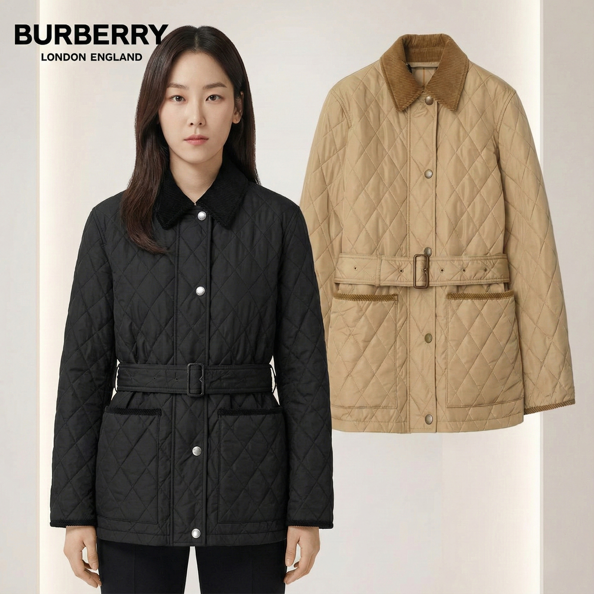버버리 퀄팅 나일론 벨트 자켓 (2color)