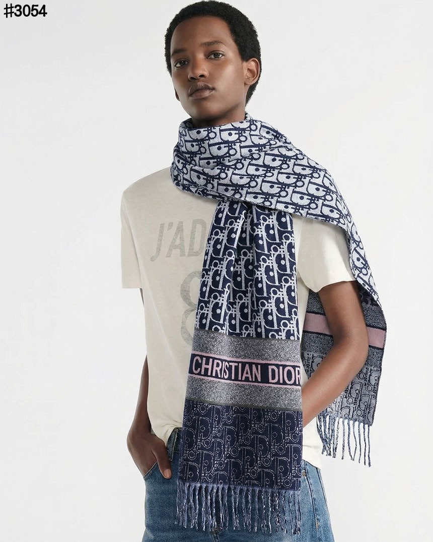 디올 오블리크 믹스 울 자카드 태슬 숄 머플러