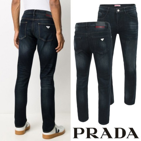 프라다 화이트 트라이앵글 진청 슬림진