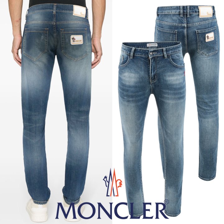 몽클레어 화이트 노블스틸 패치 워싱 슬림진