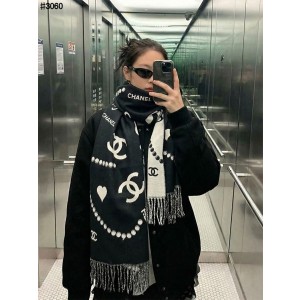 샤넬 COCO 아트워크 울 자카드 태슬 숄 머플러 - 2 Color