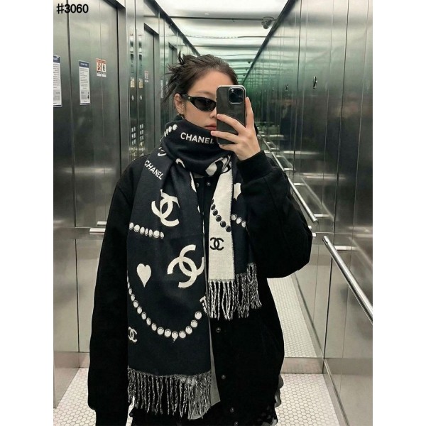 샤넬 COCO 아트워크 울 자카드 태슬 숄 머플러 - 2 Color-레플리카 사이트 쇼핑몰