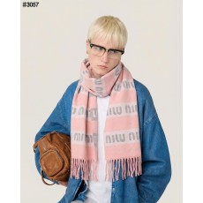 미우미우 로고 스트라이프 울 자카드 태슬 숄 머플러 - 2 Color