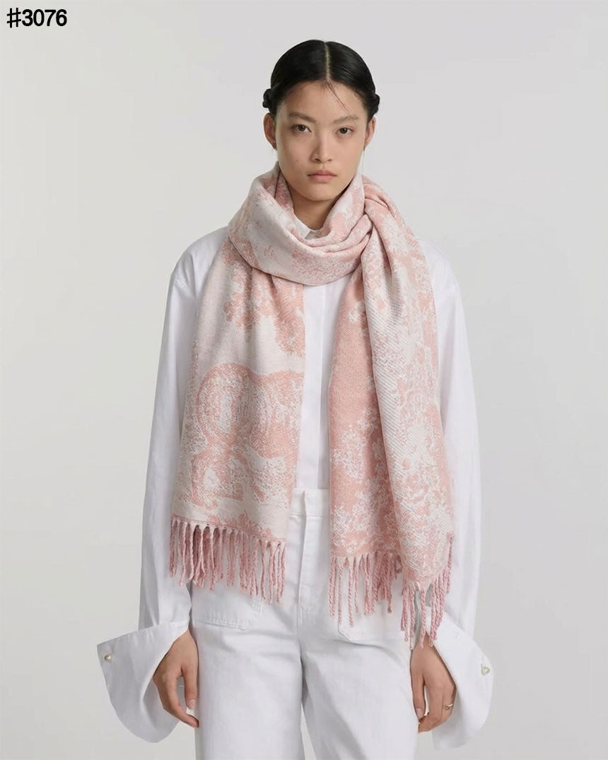크리스찬 디올 Toile De Jouy Sauvage 울 자카드 태슬 숄 머플러 - 2 Color