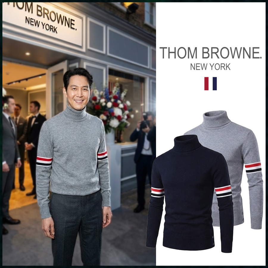 톰브라운 RWB 암 밴드 져지 스티치 터틀넥 스웨터 니트 - 2 Color