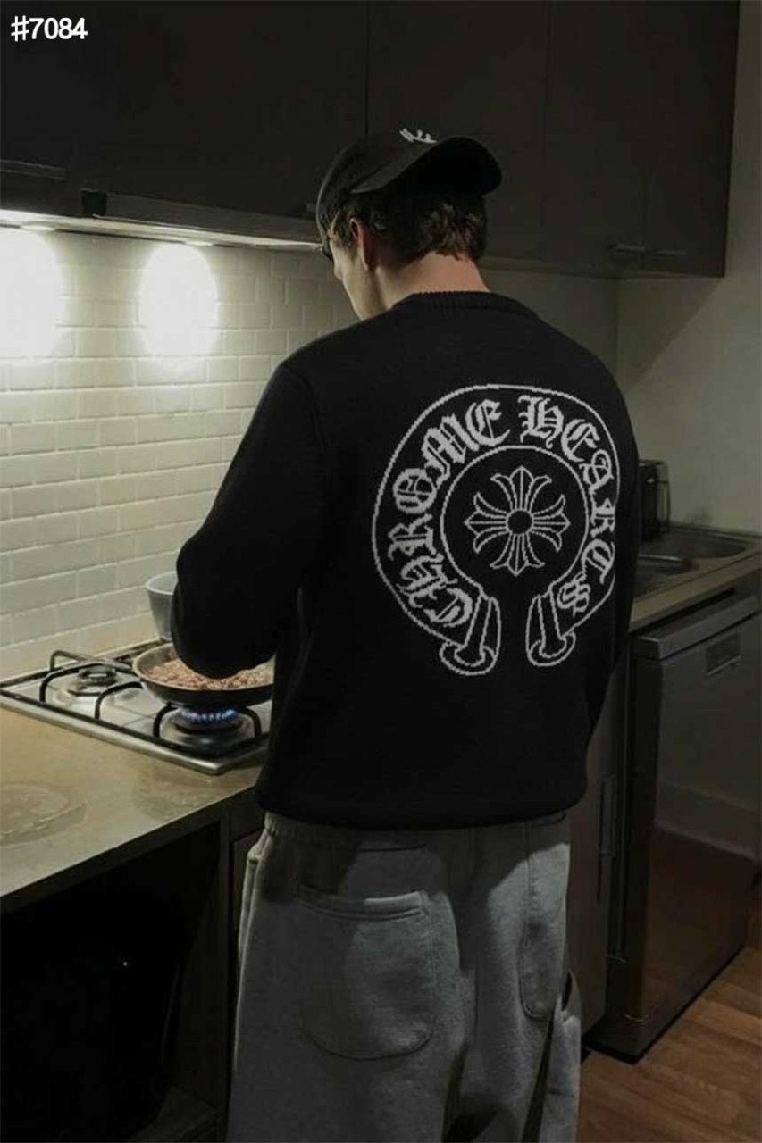 크롬하츠 홀스슈 백 로고 자카드 울 블렌드 니트 풀오버