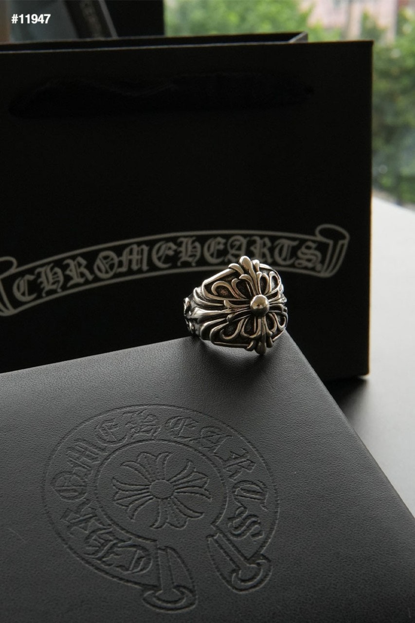 크롬하츠 더블 플로랄 오픈 링 반지