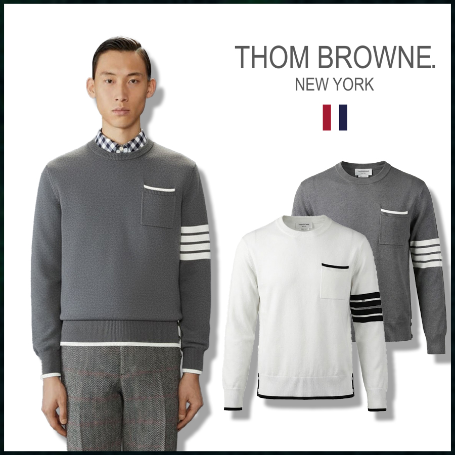 톰브라운 밀라노 사선완장 포켓 라운드 니트 - 2 Color