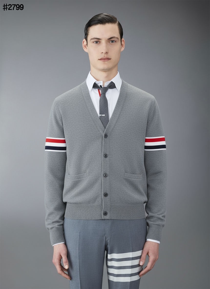 톰브라운 RWB 암밴드 파인 메리노 울 브이넥 가디건 - 2 Color