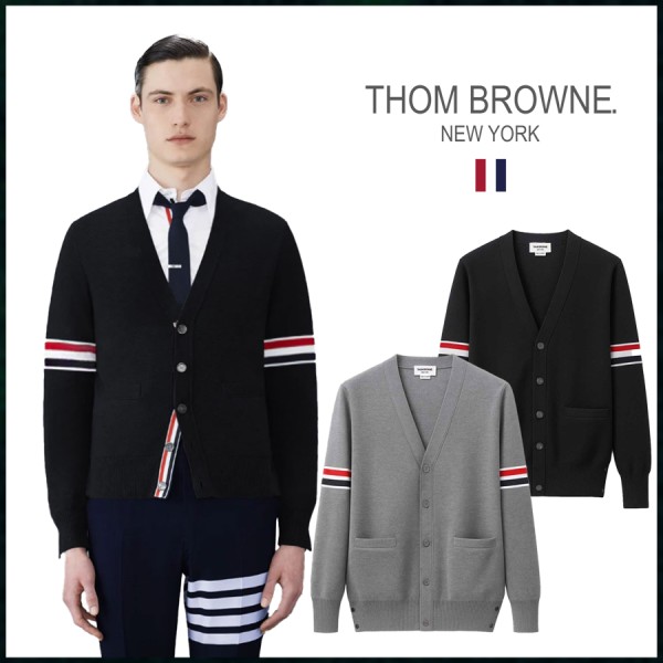 톰브라운 RWB 암밴드 파인 메리노 울 브이넥 가디건 - 2 Color-레플리카 사이트 쇼핑몰