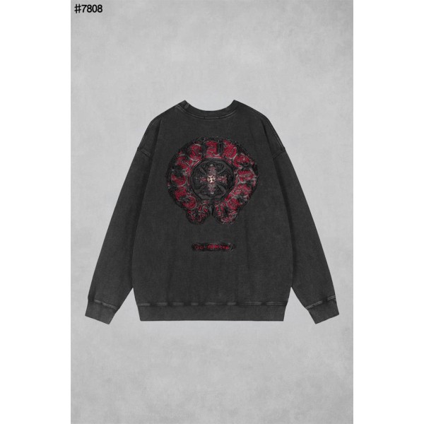 크롬하츠 빈티지 데님 패치 레드 크로스 가먼트다잉 맨투맨 풀오버-레플리카 사이트 쇼핑몰