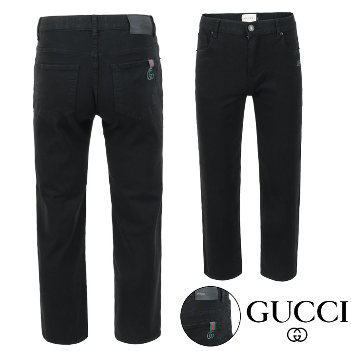 구찌 시그니처 자수 팁 블랙 스트레이트진