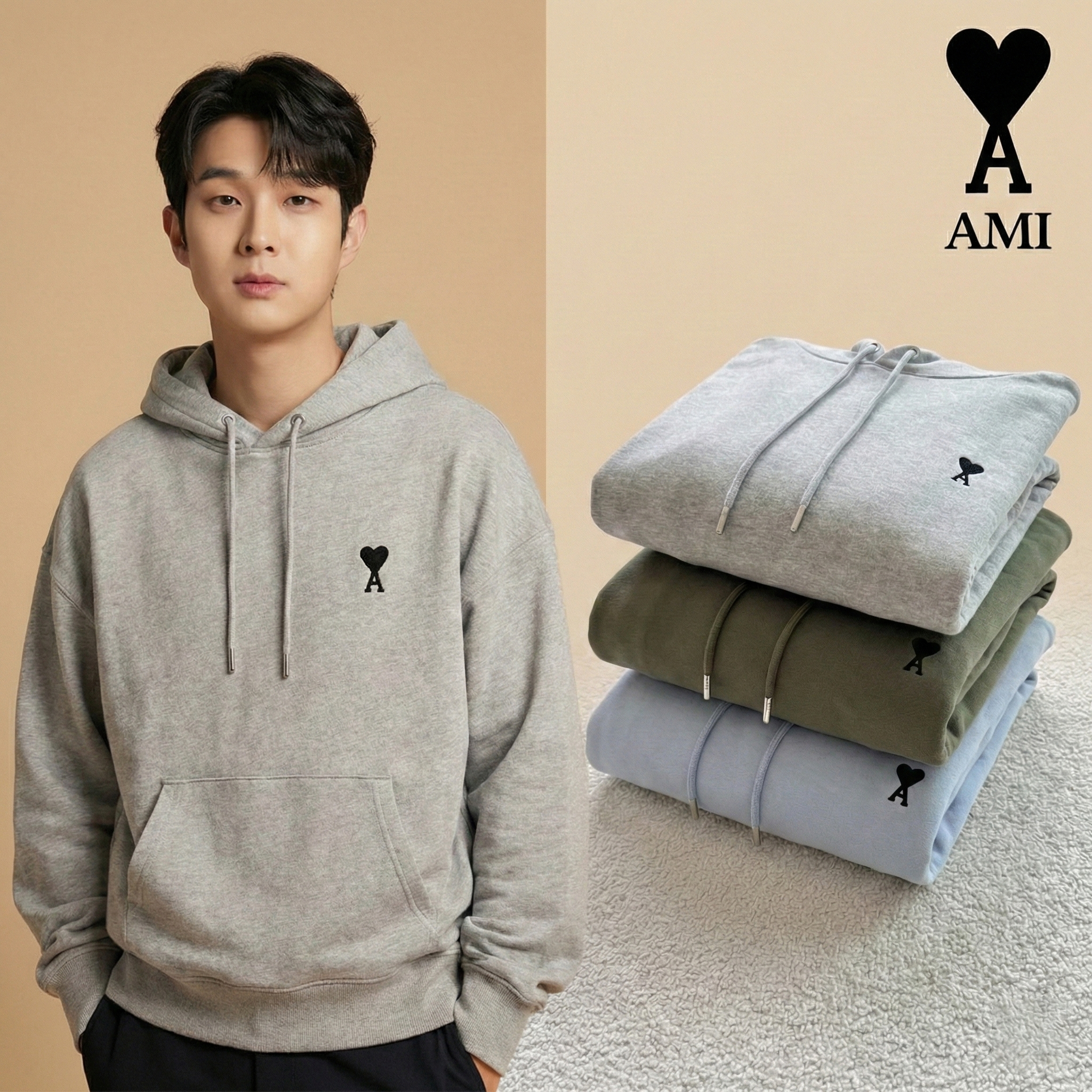 아미 뉴시즌 드 꾀흐 후드 스웨트 셔츠 (3color)