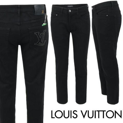 루이비통 스터드 스틸로고 블랙 슬림 일자진