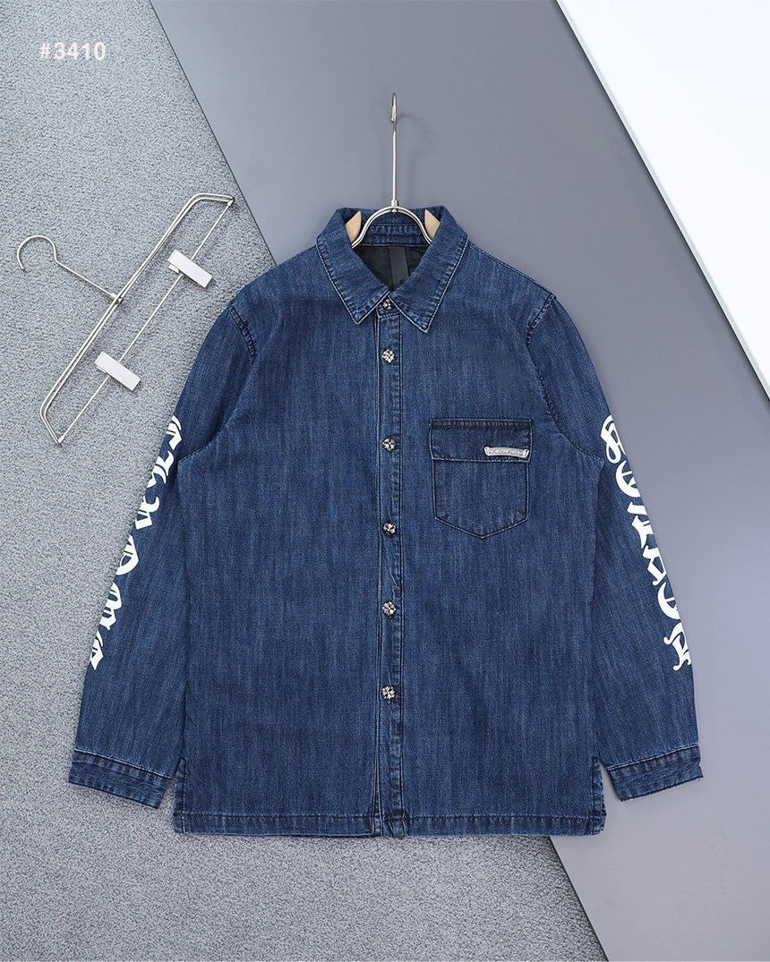 크롬하츠 이니셜 레터링 포인트 데님 셔츠