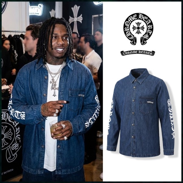 크롬하츠 이니셜 레터링 포인트 데님 셔츠-레플리카 사이트 쇼핑몰