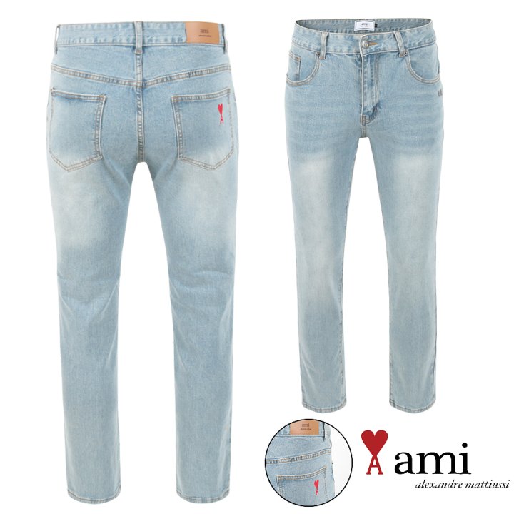 아미 드 꾀흐 자수 워싱 연청 슬림진