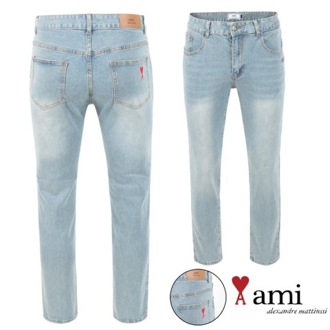 아미 드 꾀흐 자수 워싱 연청 슬림진