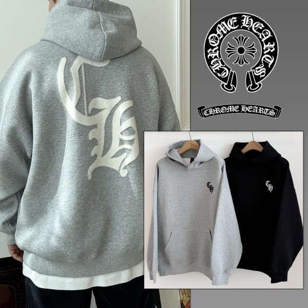 크롬하츠 엠보 자수 로고 풀 오버 후드 (2color)-레플리카 사이트 쇼핑몰