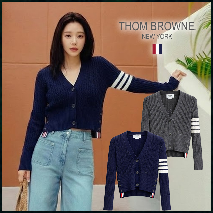 톰브라운 여성 언발란스 4바 케이블 울 니트 브이넥 가디건 - 2 Color