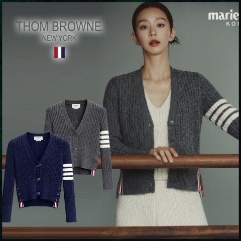 톰브라운 여성 언발란스 4바 케이블 울 니트 브이넥 가디건 - 2 Color