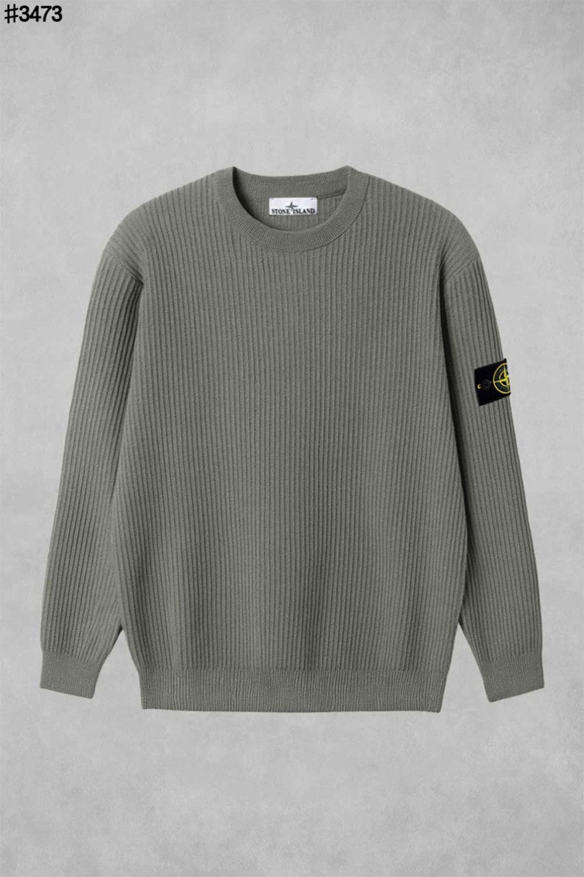 스톤아일랜드 와펜 패치 베이직 리브 크루넥 니트 풀오버